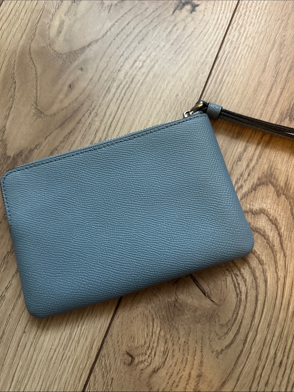 Coach Denim Blue Leather Wristlet with Silver Logo - Picture 2 of 3